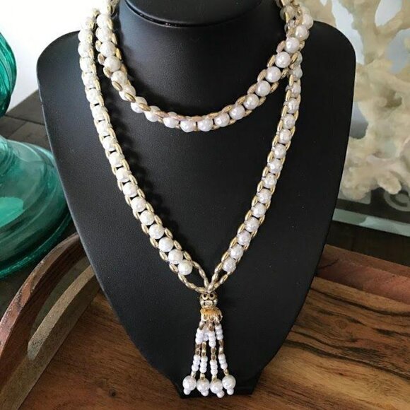 Faux Pearl Tassel Pendant Necklace - Picture 1 of 3